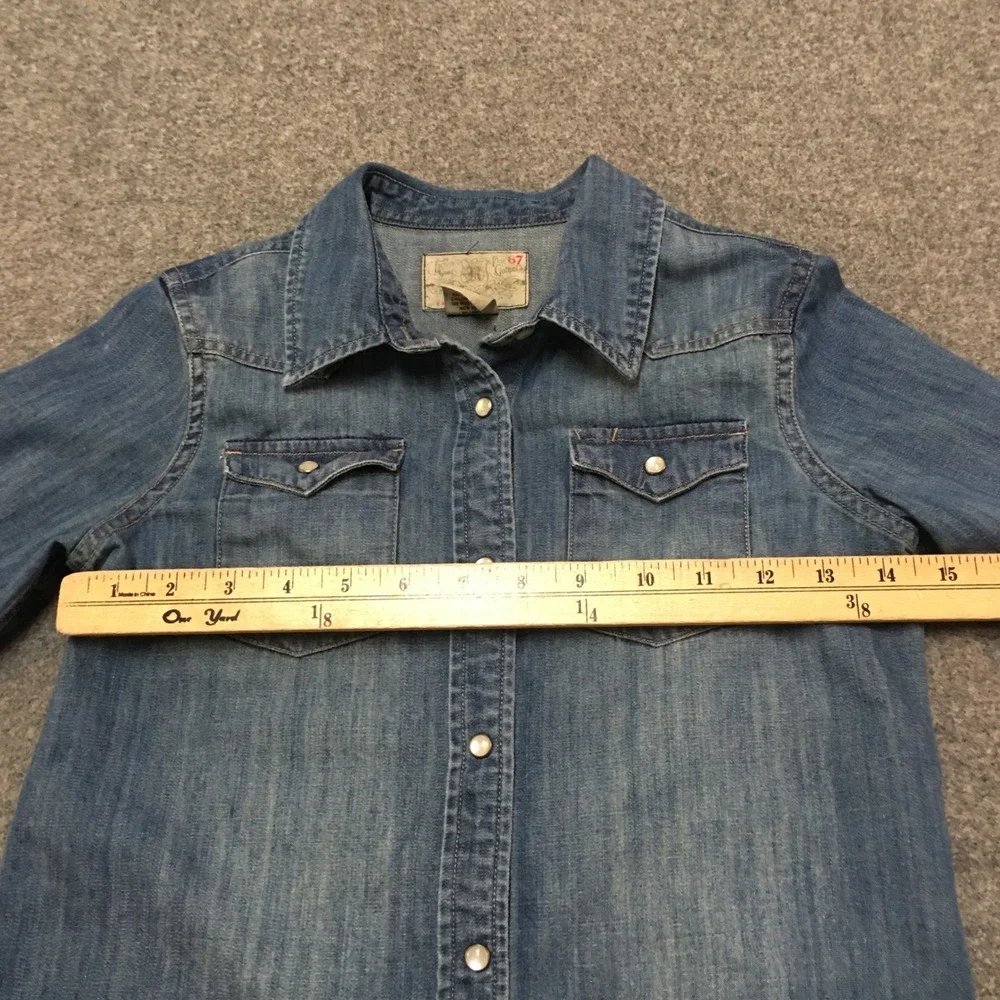 Ralph Lauren Denim Western Shirt Girls Sz 12 Blue Pearl Snap Long Sleeve Cowgirl